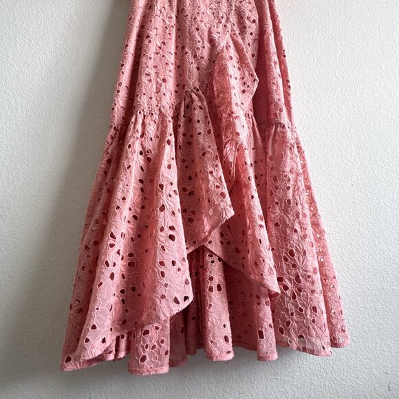 Rebecca Taylor Pink Eyelet Clover Embroidered Silk Cotton Blend Dress size 6 - Picture 5 of 13